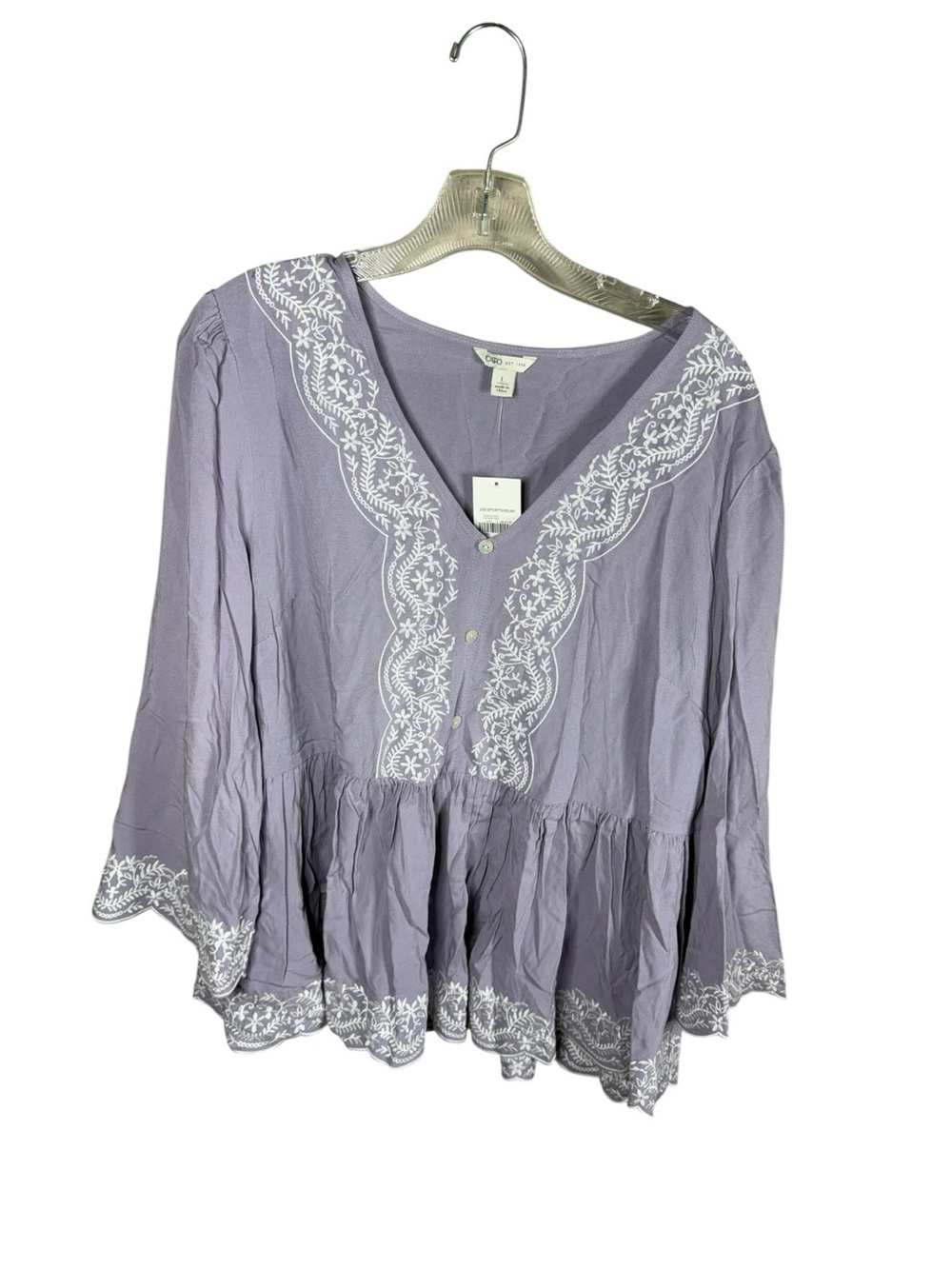 Cato Lavender Embroidered V-Neck Peplum Top